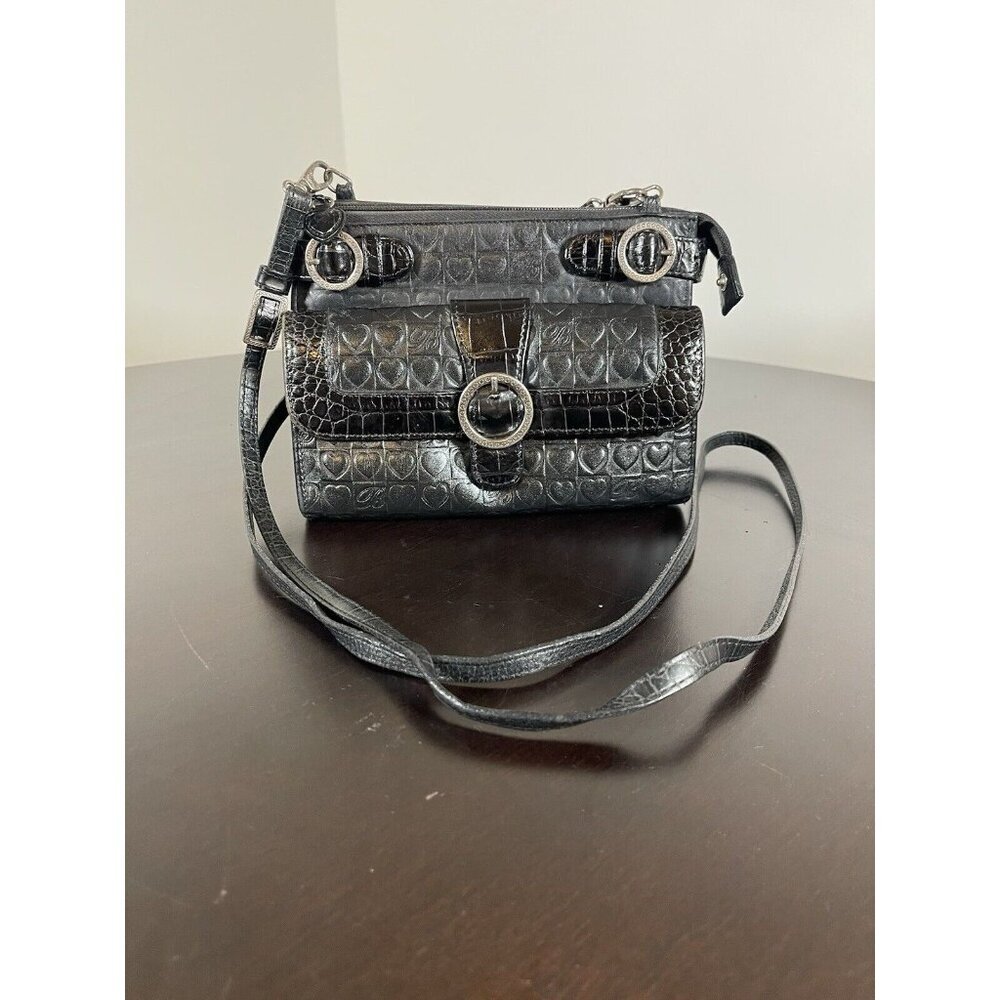 Brighton Trixie Black Embossed Quilted Leather Wallet Organizer Purse Handbag